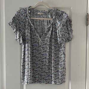 Max Studio Navy and White Patterned Blouse